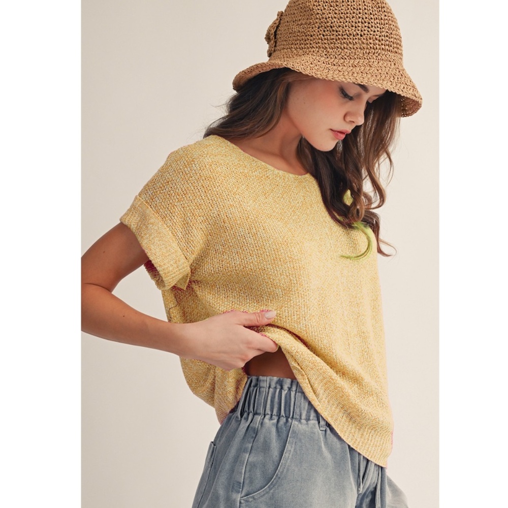 "The Davi" Lemon Lightweight Easy Knit Pullover